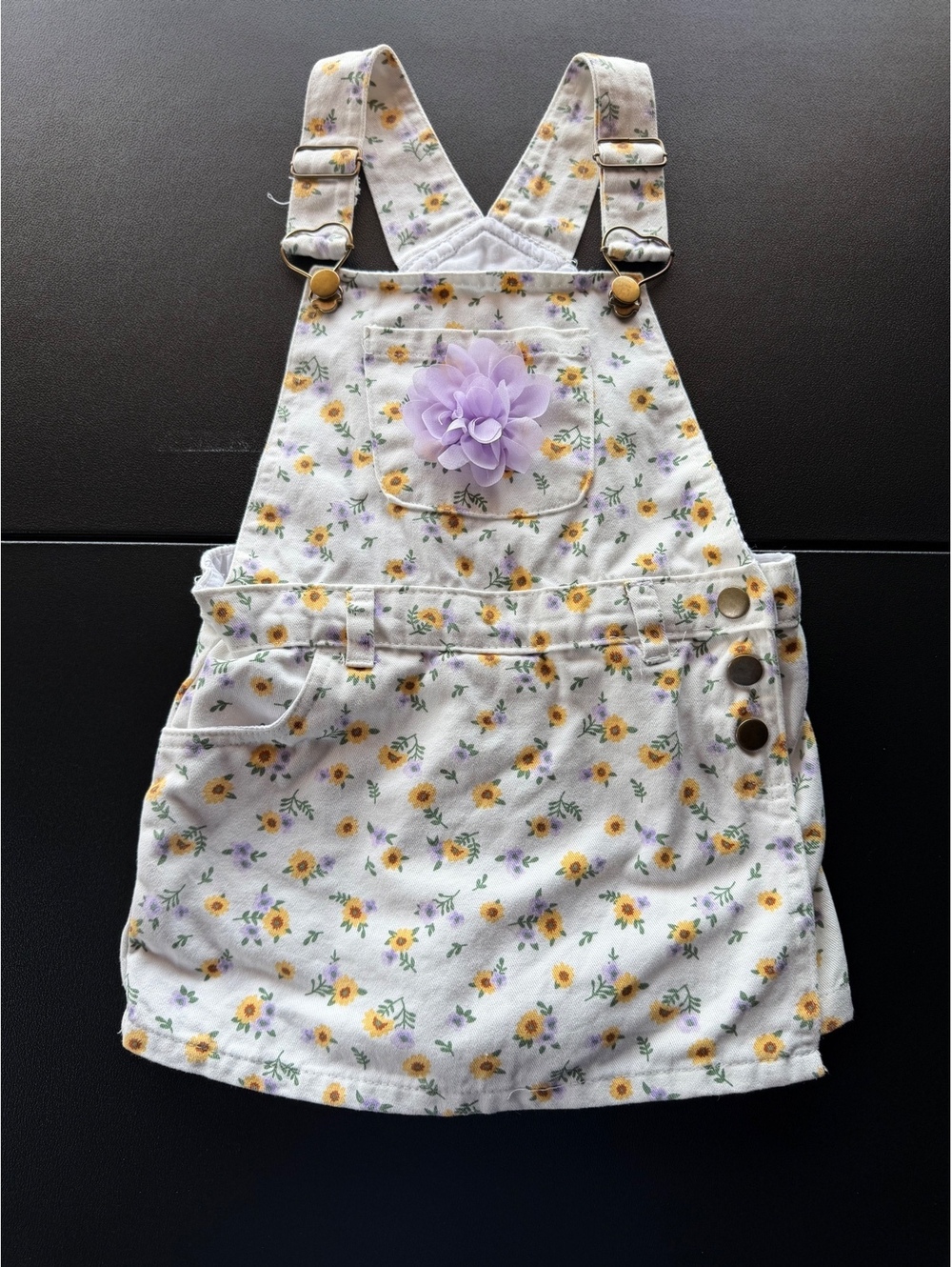 Girls Size 5 Floral Skort Shortalls Overalls Sunflower Ditsy Flower Cottagecore